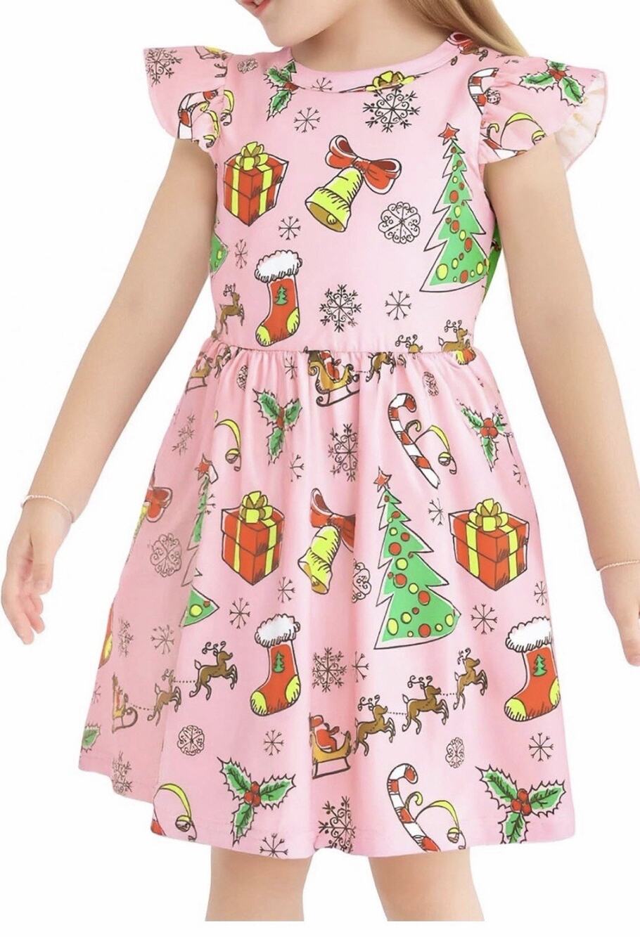 Girl Christmas A Line Casual Dress Candy Canes Santa 5/6 New